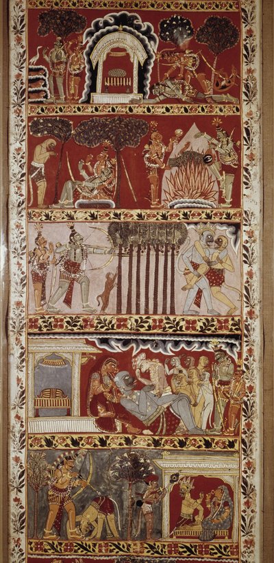 Scènes du Ramayana, poème épique composé au 6ème siècle par Valmiki racontant la légende de Rama. Bengale occidental. Bibliothèque Victoria & Albert. Londres - School Indian