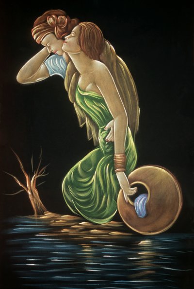 Peinture de Sohni Mahiwal sur velours - School Indian