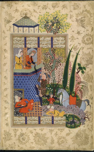 Zal au balcon de Rudaba, du Shahnama par Firdawsi - School Iranian