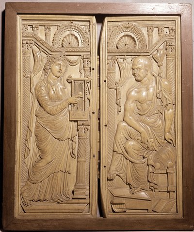 Diptyque de Claudiano appelé Diptyque du Poète et de la Muse (bas-relief en ivoire, début du VIe siècle) - School Italian