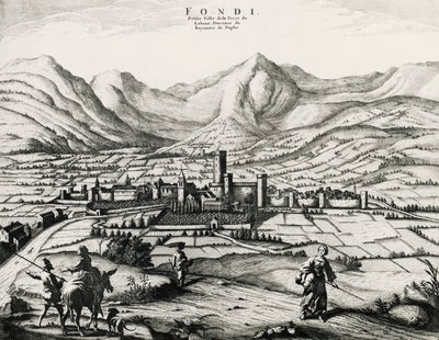 Ville de Fondi dans le Latium, gravure, Italie - School Italian