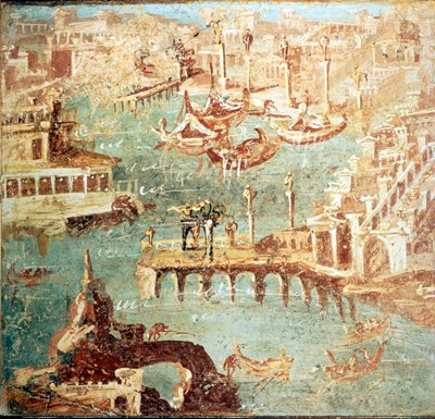 Port de Pouzzoles près de Naples. Museo Nazionale de Naples - School Italian