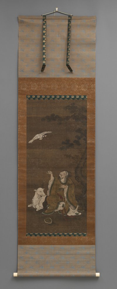 Homme avec cerf, grue volante - Japanese School