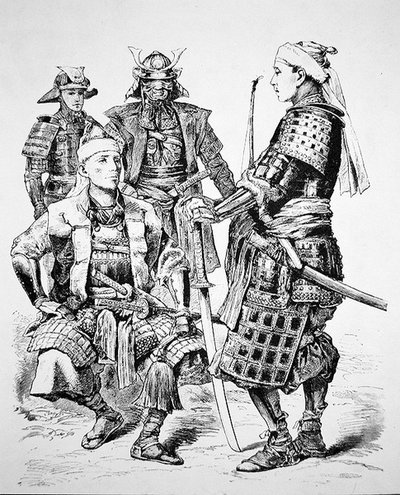 Samouraï du vieux Japon portant un costume et une armure traditionnels - School Japanese