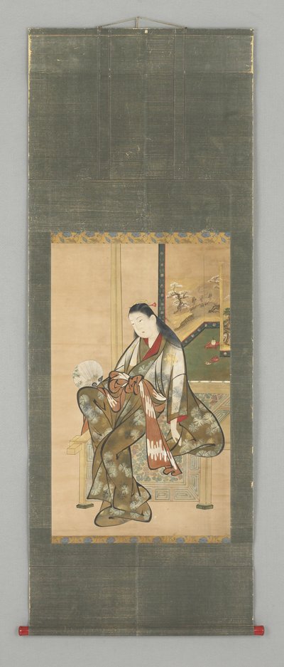 Dame assise avec un éventail - Japanese School