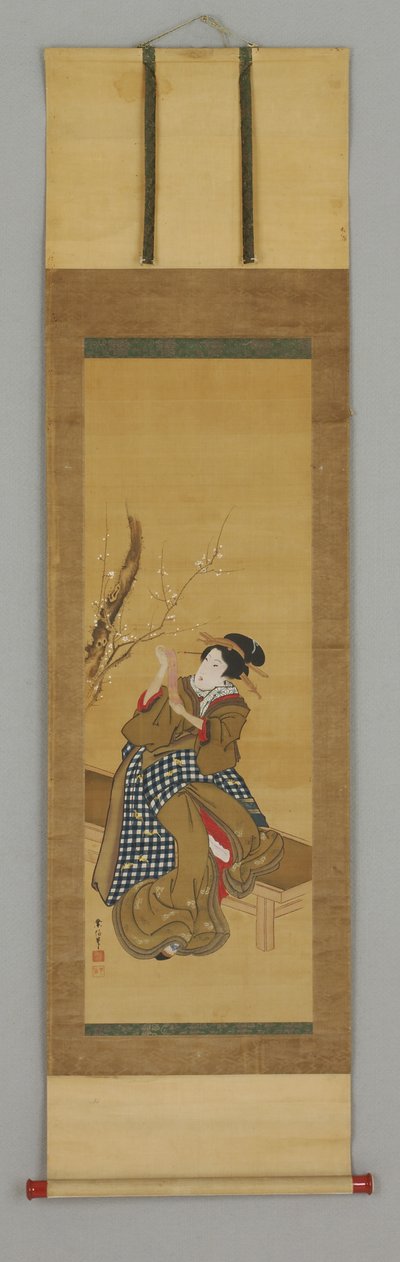 Ukiyoe, femme assise sur un banc - Japanese School