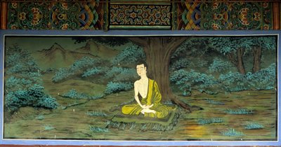 Bouddha en méditation. Fresque au temple Yongju, région de Suwon, Corée. - School Korean