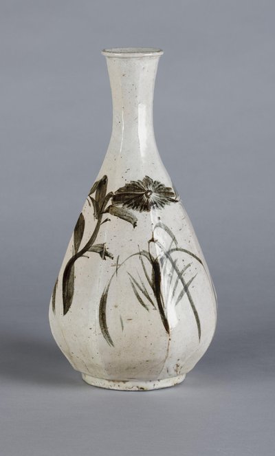 Vase avec chrysanthème et motif de maison, dynastie Choson - School Korean