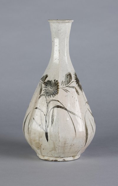 Vase avec chrysanthème et motif de maison, dynastie Choson - School Korean