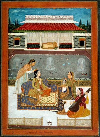 Une princesse indienne à sa toilette miniature de l