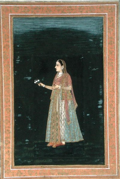 Dame tenant des fleurs, du Petit Album Clive - School Mughal