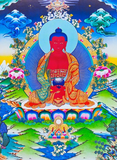 Image représentant Amitabha Bouddha assis sur un lotus - School Nepalese