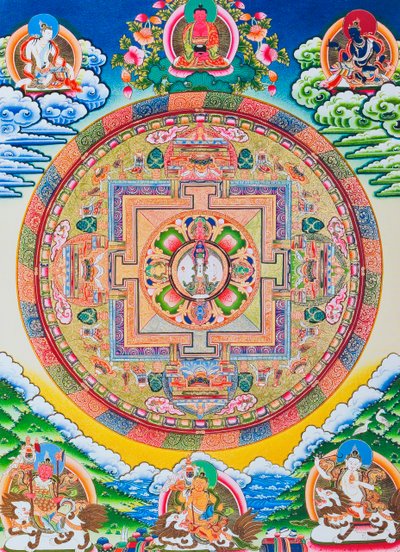 Mandala aux mille bras Avalokiteshvara; le cercle sacré et magique représentant le Bodhisattva à onze têtes symbolisant la compassion infinie - School Nepalese