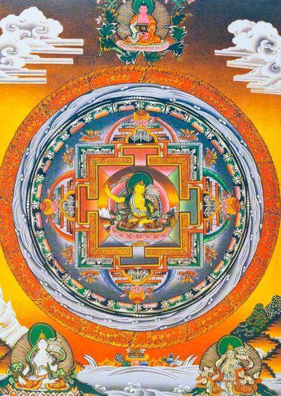 Mandala de Manjushree, où la figure centrale représente le dieu de la sagesse Manjushree, le créateur légendaire de la vallée de Katmandou - School Nepalese