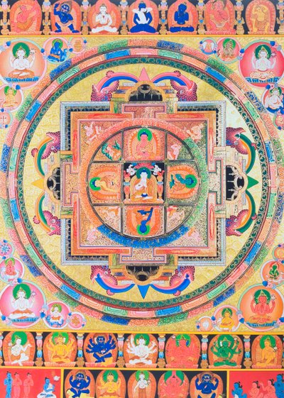 Mandala de Panchabuddha, représentant cinq formes de Bouddha symbolisant cinq types de sagesse - School Nepalese