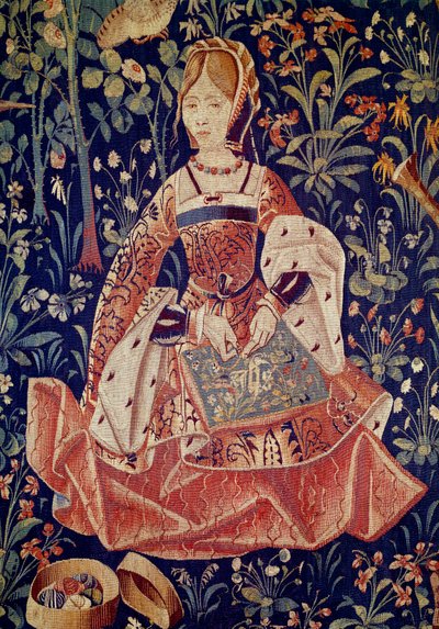 Tapisserie de la vie seigneuriale : broderie (détail) - School Netherlandish