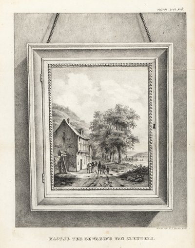 Coffre pour le rangement des clés caché dans un cadre avec paysage - School Netherlandish