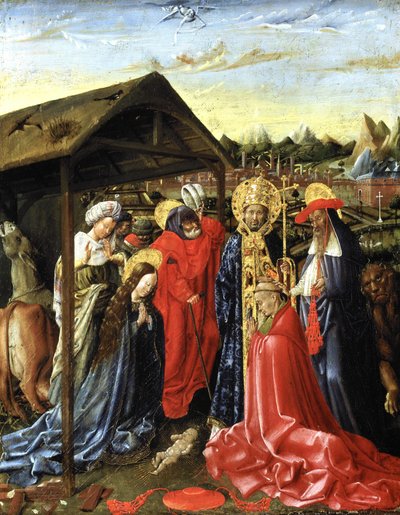 La Nativité avec SS. Sixte (?) et Jérôme et un cardinal - School Netherlandish