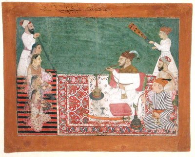 Rajah Deep Chand et ses amis fumant une chicha, Bijapur, vers 1760 - School Pahari