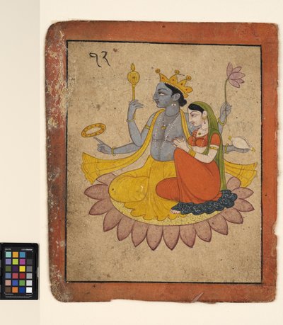 Vishnu avec Lakshmi sur un lotus, vers 1780 - School Pahari