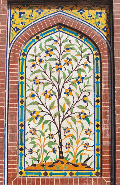 Arbre en fleurs, décoration Majolique, Mosquée Wazir Khan (17e siècle), Lahore, Pendjab, Pakistan - School Pakistani