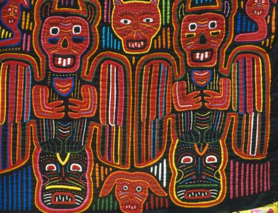 Coton coloré cousu à la main, Archipel de San Blas, République du Panama, Détail - School Panamanian