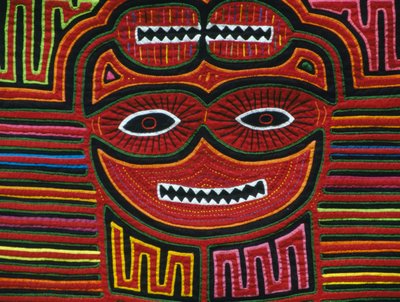 Coton coloré cousu à la main, Archipel de San Blas, République du Panama, Détail - School Panamanian
