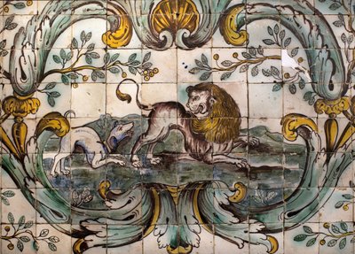 Chien menaçant un lion - Détail d