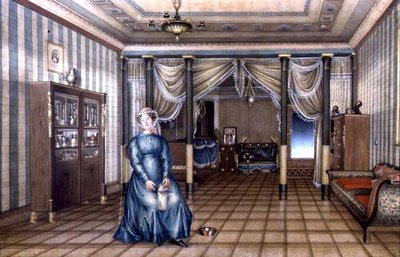 Une célibataire dans un intérieur de salon néoclassique, c.1835 - School Russian