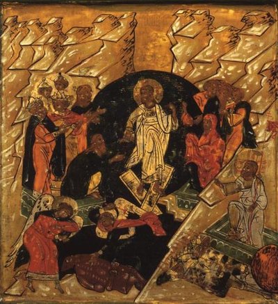 Anastasis (Descente du Christ aux Enfers), icône russe, fin du XVIIe siècle - School Russian