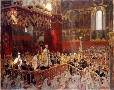 Couronnement de Nicolas II en 1896 dans la cathédrale Ousensky à Moscou - School Russian