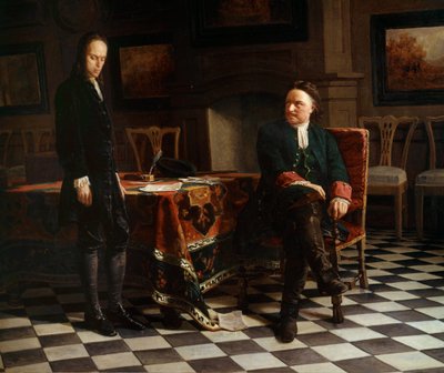 Portrait de Pierre Ier le Grand (1672-1725), tsar russe et son fils Alexis (1690-1718) - School Russian