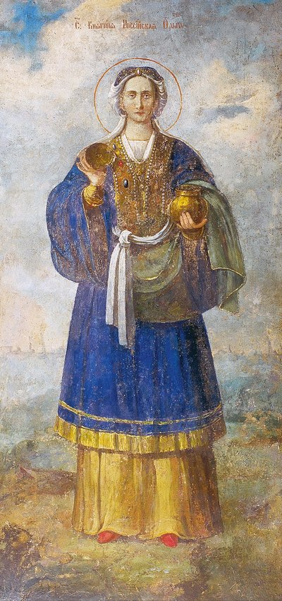 Sainte Olga, princesse de Kiev, vers 1700 (fresque) - School Russian