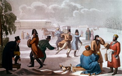 Patineurs à Saint-Pétersbourg. Lithographie, école russe - School Russian