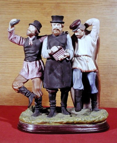 Trois moujiks ivres, fabriqués par la fabrique Gardner, Moscou, vers 1860-70 - School Russian