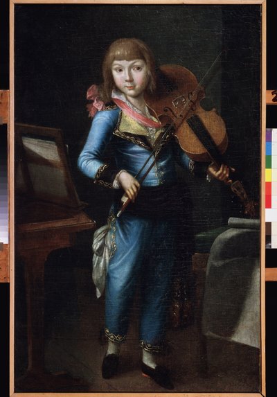 Un jeune violoniste en costume bleu - School Russian