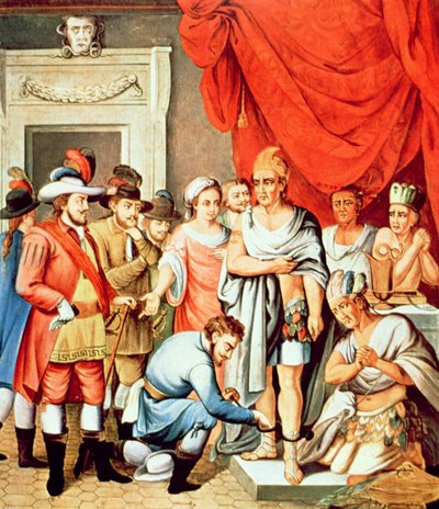 Hernan Cortes ordonne de mettre des chaînes aux chevilles de Montezuma - School Spanish