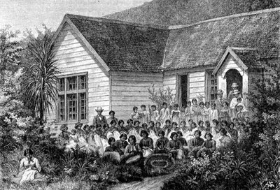 École missionnaire pour Maoris, illustration de 