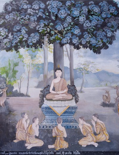 Fresque représentant une scène de la vie de Bouddha, temple Wat Phra That Doi Suthep - School Thai