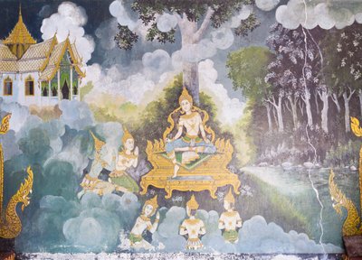 Fresque représentant une scène de la vie de Bouddha, temple Wat Phra That Doi Suthep - School Thai