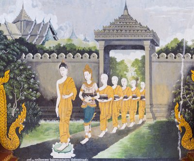 Fresque représentant une scène de la vie de Bouddha, temple Wat Phra That Doi Suthep - School Thai