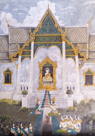 Fresque représentant une scène de la vie de Bouddha, temple Wat Phra That Doi Suthep - School Thai