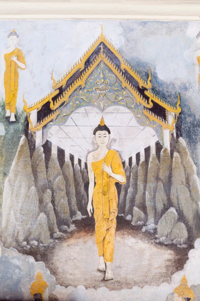 Fresque représentant une scène de la vie de Bouddha, temple Wat Phra That Doi Suthep - School Thai