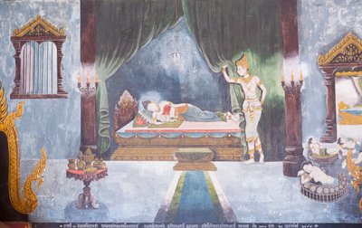 Fresque représentant une scène de la vie de Bouddha, temple Wat Phra That Doi Suthep - School Thai