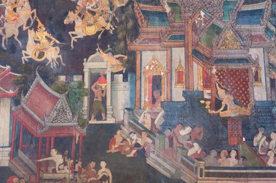 Murales dans la chapelle Buddhaisawan, palais de Wang Na - School Thai