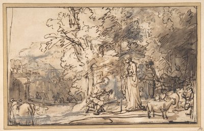 La Rencontre de Jacob et Rachel au puits - School of Rembrandt van Rijn