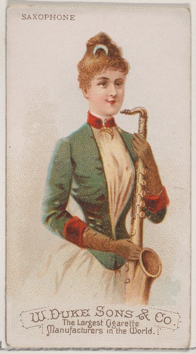 Saxophone, de la série Instruments de musique N82 pour les cigarettes de la marque Duke, 1888 - Schumacher and Ettlinger