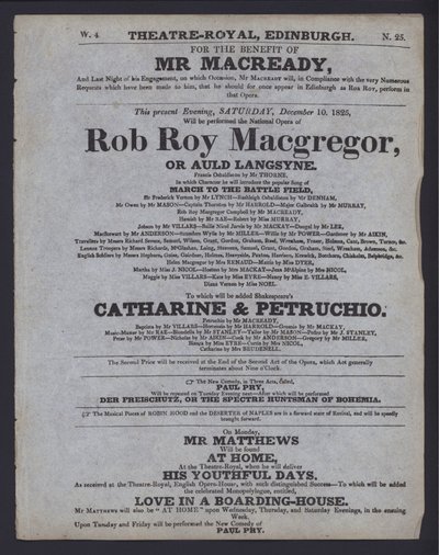 Programme de théâtre pour le Theatre Royal, Édimbourg - Scottish School