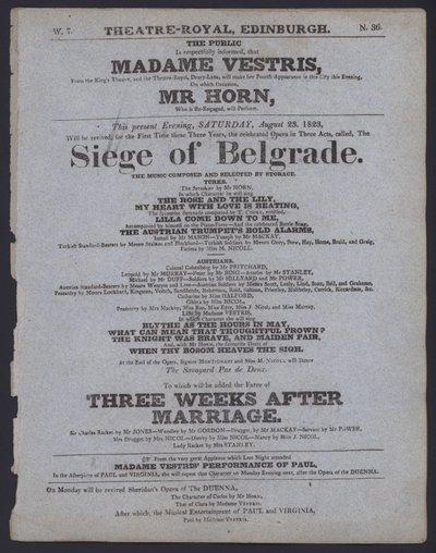 Programme de théâtre pour le Theatre Royal, Édimbourg, 23 août 1823 - Scottish School
