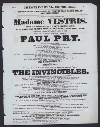 Programme de théâtre pour le Theatre Royal, Édimbourg, 5 octobre 1829 - Scottish School